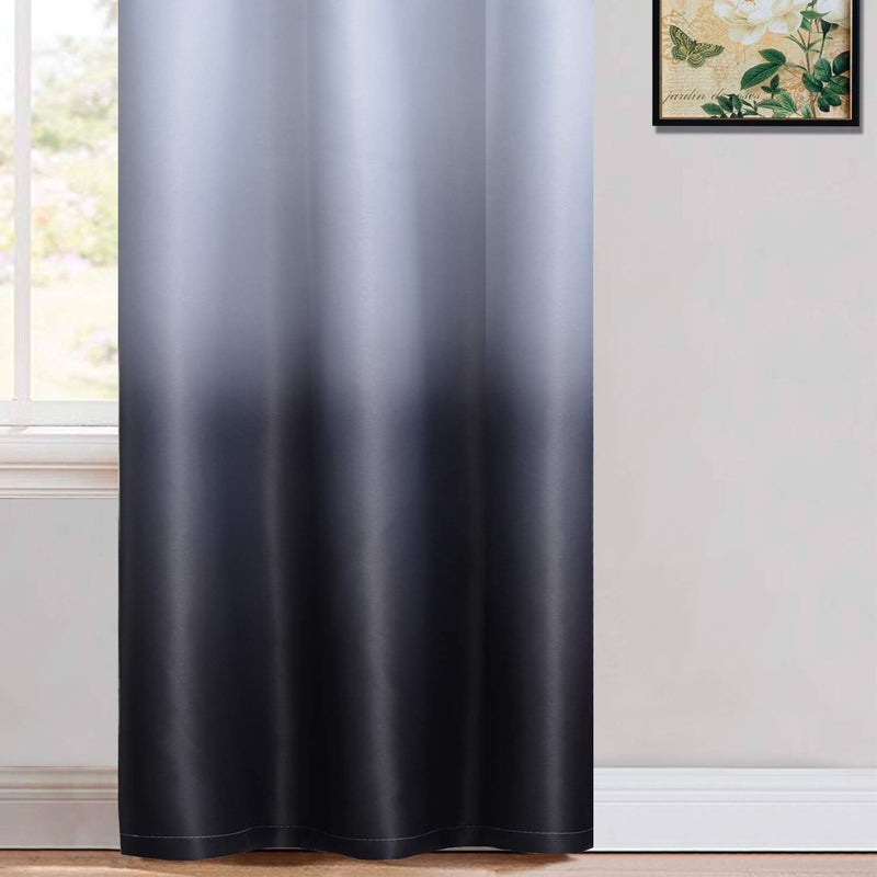 Yakamok Room Darkening Greyish White and Black Blackout Ombre Curtains Thickening Polyester Thermal Insulated Grommet Gradient Color Drapes for Bedroom (Black, 2 Panels, 38x84 Inch) - Image 3